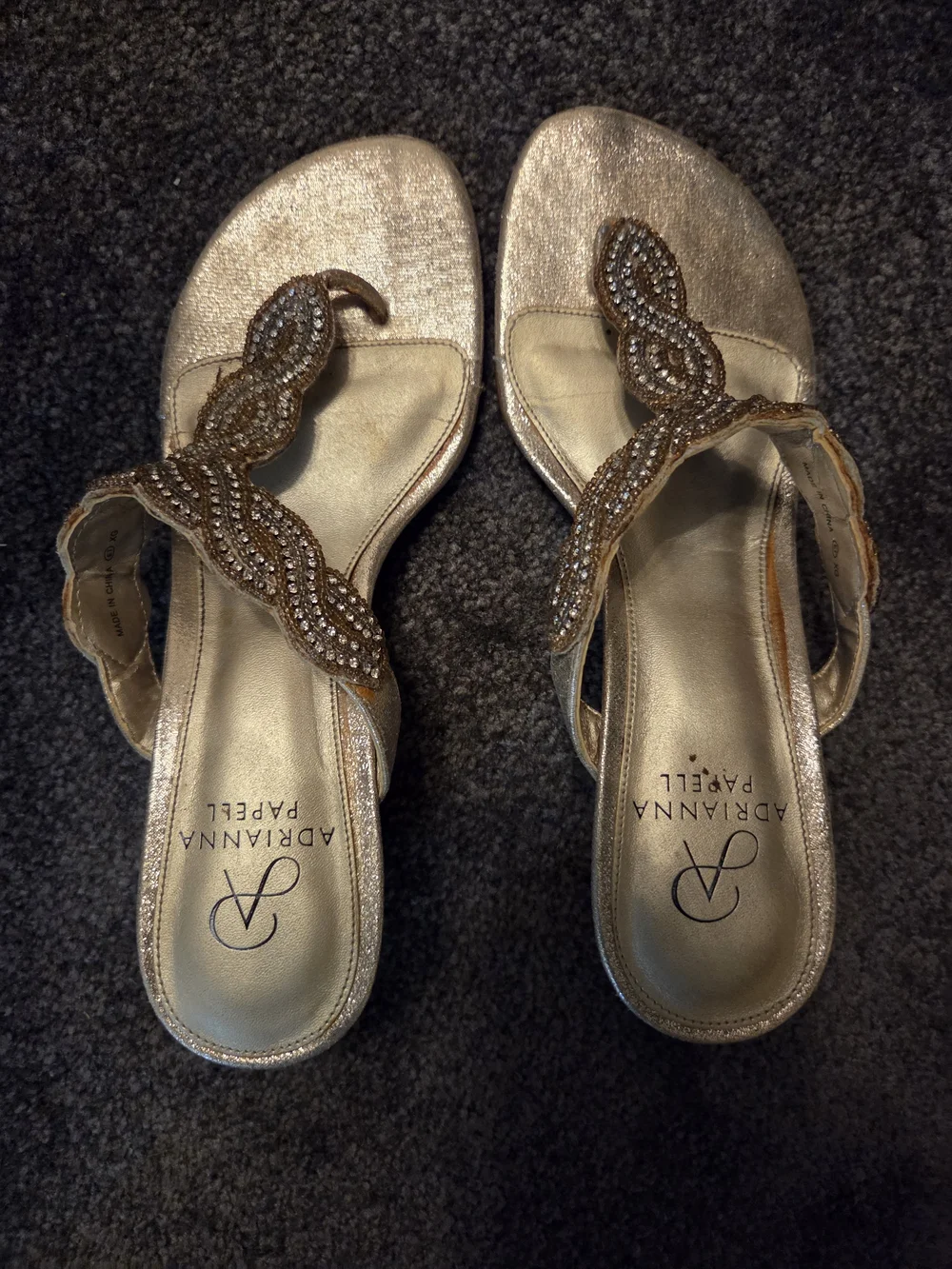 Adrianna Papell Rose Gold Beaded Toe-Loop Sandals